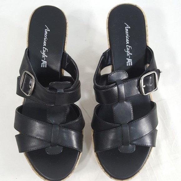 American Eagle By Payless Shoes - AE Madison Cork Heel Sandal Black Platform Shoe